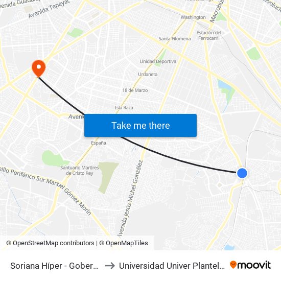 Soriana Híper - Gobernador Curiel to Universidad Univer Plantel Loma Bonita map