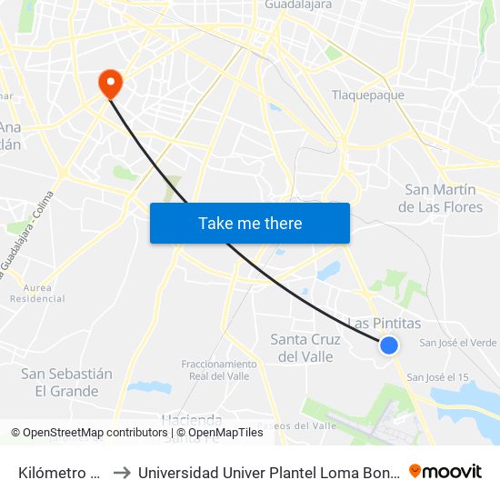 Kilómetro 14 to Universidad Univer Plantel Loma Bonita map