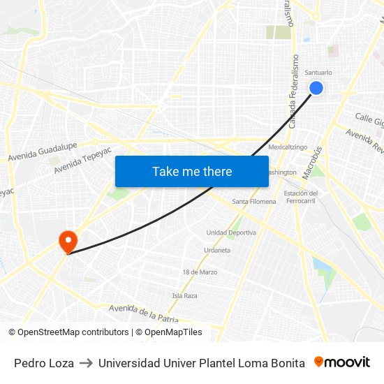 Pedro Loza to Universidad Univer Plantel Loma Bonita map