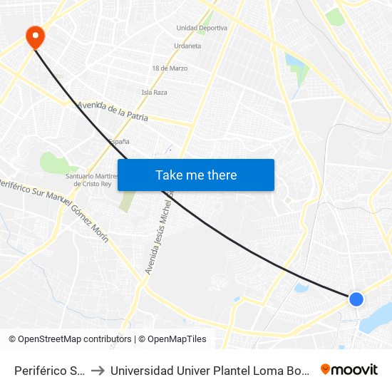 Periférico Sur to Universidad Univer Plantel Loma Bonita map