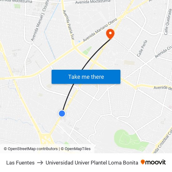 Las Fuentes to Universidad Univer Plantel Loma Bonita map