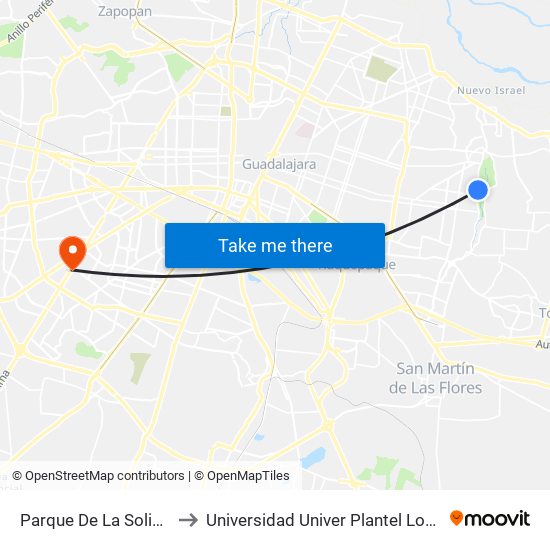 Parque De La Solidaridad to Universidad Univer Plantel Loma Bonita map