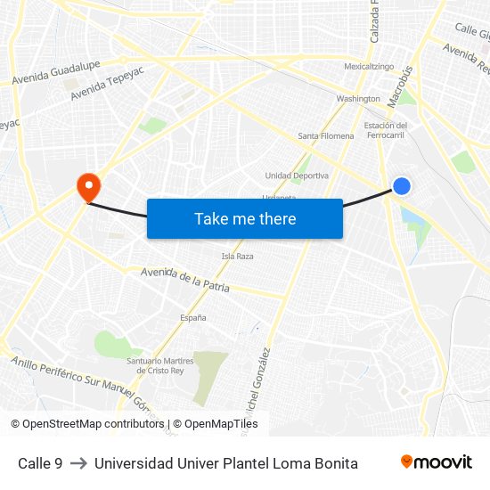 Calle 9 to Universidad Univer Plantel Loma Bonita map