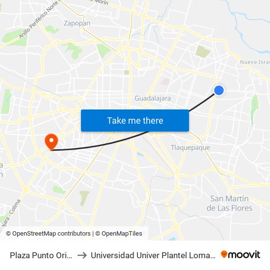 Plaza Punto Oriente to Universidad Univer Plantel Loma Bonita map