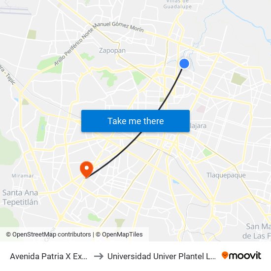 Avenida Patria X Experiencia to Universidad Univer Plantel Loma Bonita map