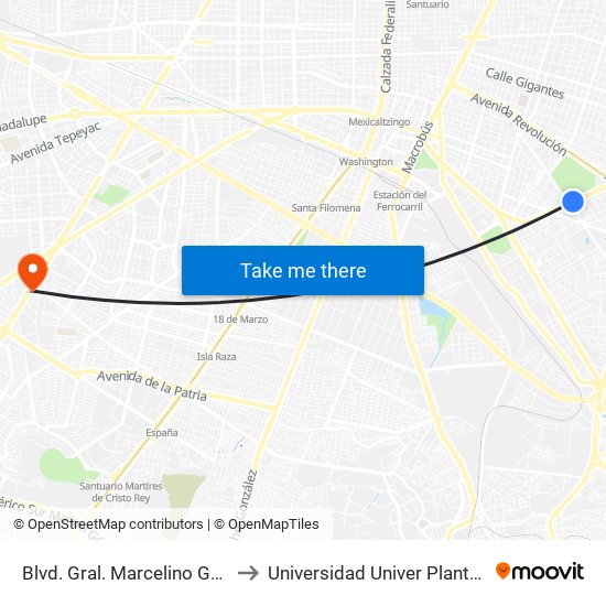 Blvd. Gral. Marcelino García Barragán to Universidad Univer Plantel Loma Bonita map