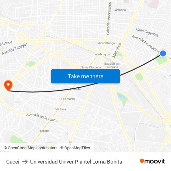 Cucei to Universidad Univer Plantel Loma Bonita map