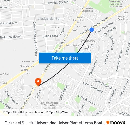 Plaza del Sol to Universidad Univer Plantel Loma Bonita map