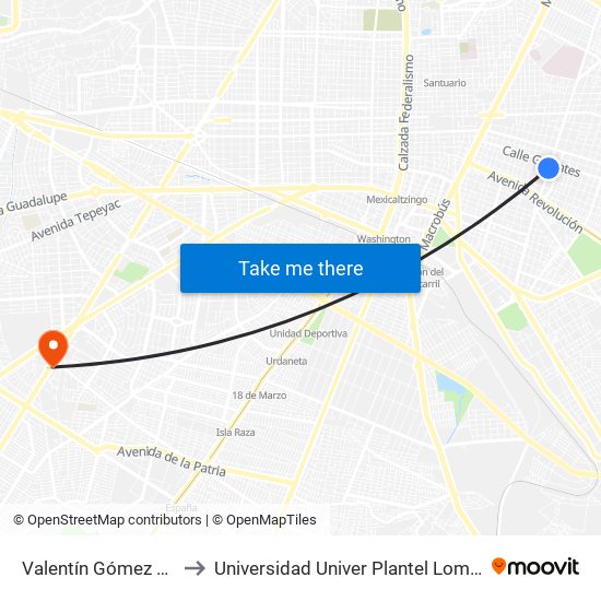 Valentín Gómez Farías to Universidad Univer Plantel Loma Bonita map