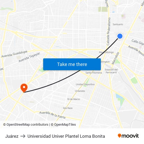 Juárez to Universidad Univer Plantel Loma Bonita map