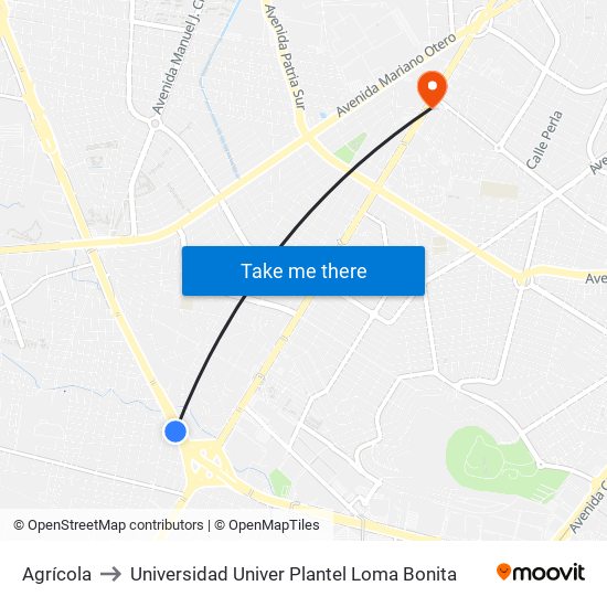 Agrícola to Universidad Univer Plantel Loma Bonita map