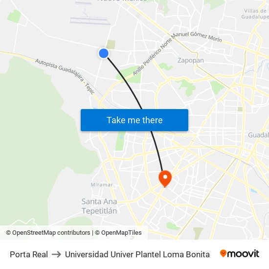 Porta Real to Universidad Univer Plantel Loma Bonita map