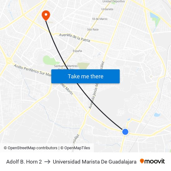 Adolf B. Horn 2 to Universidad Marista De Guadalajara map