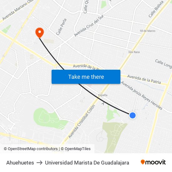 Ahuehuetes to Universidad Marista De Guadalajara map