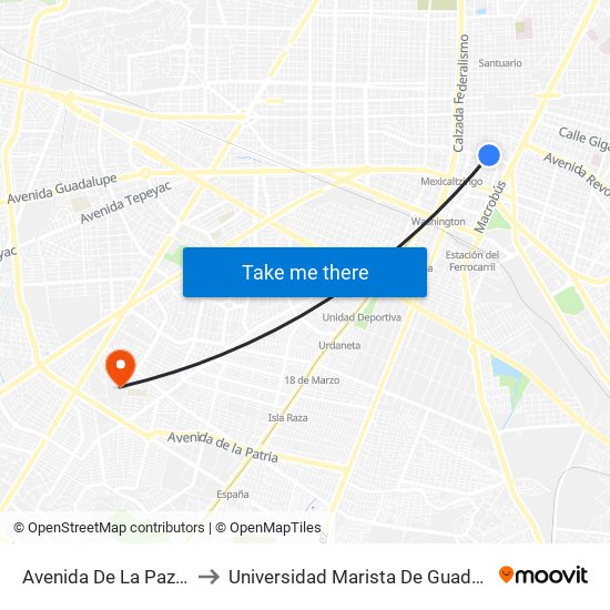 Avenida De La Paz 946 to Universidad Marista De Guadalajara map
