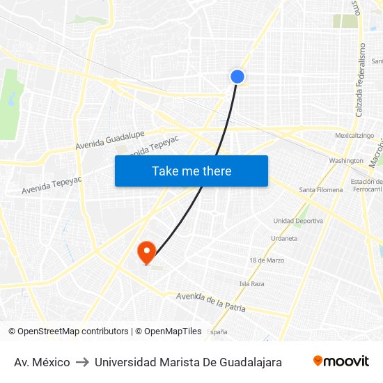 Av. México to Universidad Marista De Guadalajara map