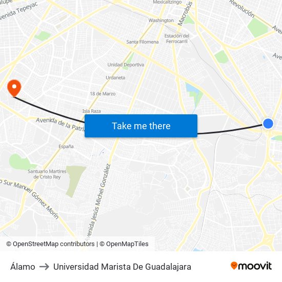 Álamo to Universidad Marista De Guadalajara map