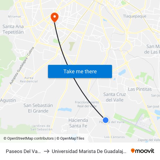 Paseos Del Valle to Universidad Marista De Guadalajara map