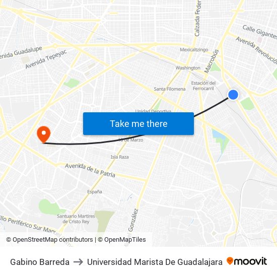 Gabino Barreda to Universidad Marista De Guadalajara map