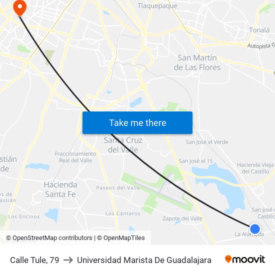 Calle Tule, 79 to Universidad Marista De Guadalajara map