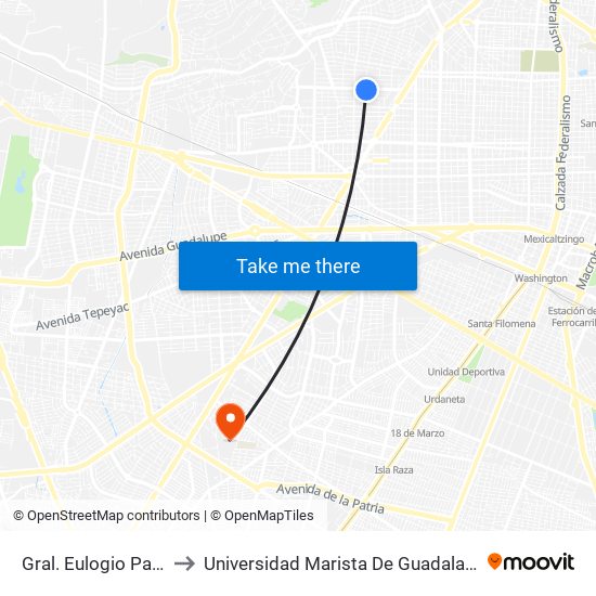 Gral. Eulogio Parra to Universidad Marista De Guadalajara map