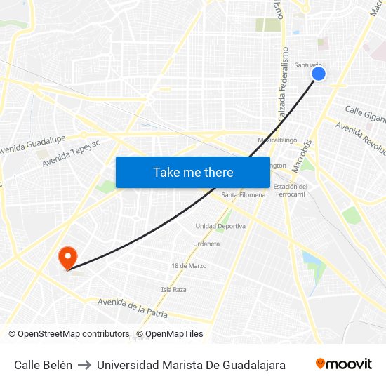 Calle Belén to Universidad Marista De Guadalajara map