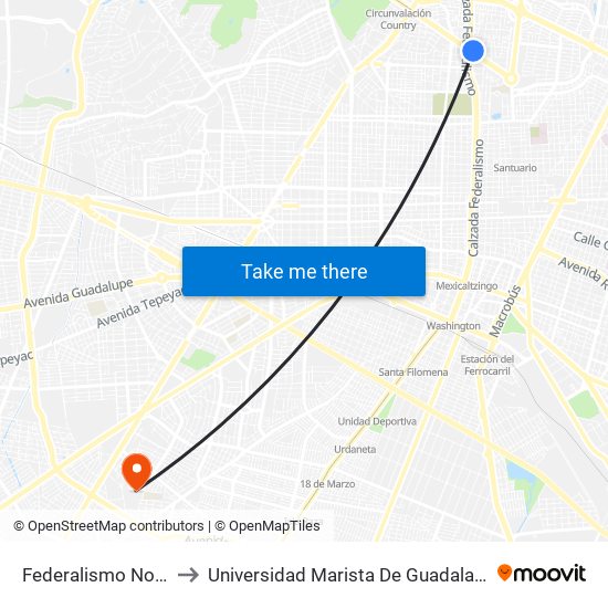 Federalismo Norte to Universidad Marista De Guadalajara map