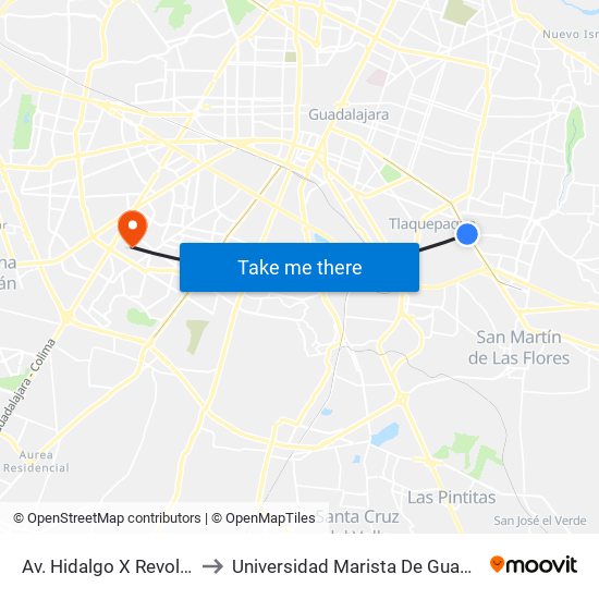 Av. Hidalgo X Revolución to Universidad Marista De Guadalajara map