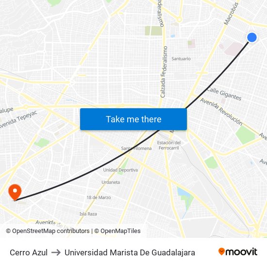 Cerro Azul to Universidad Marista De Guadalajara map