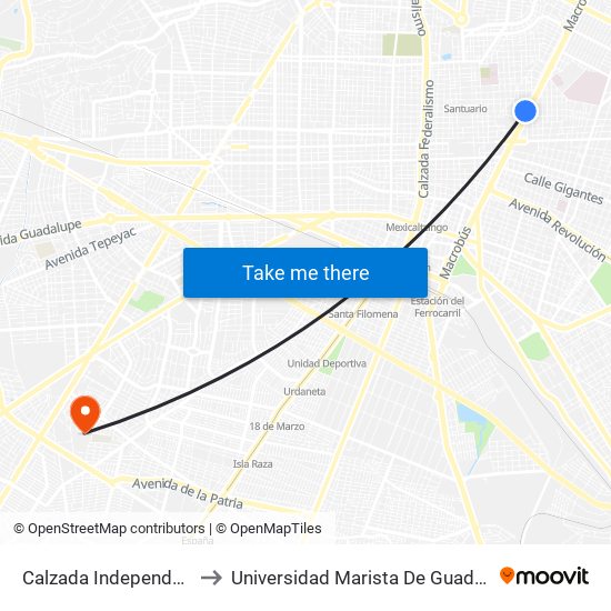 Calzada Independencia to Universidad Marista De Guadalajara map