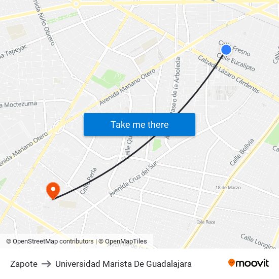 Zapote to Universidad Marista De Guadalajara map