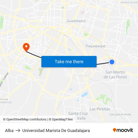 Alba to Universidad Marista De Guadalajara map