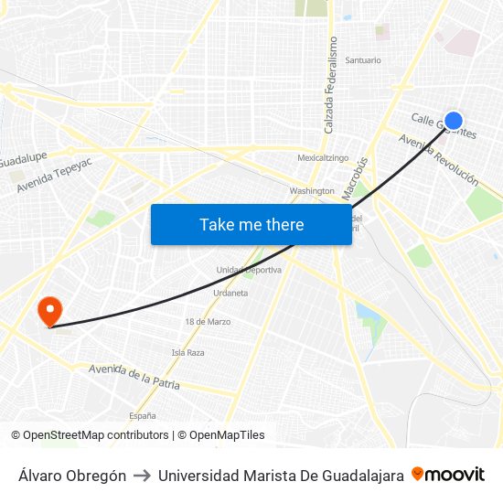 Álvaro Obregón to Universidad Marista De Guadalajara map