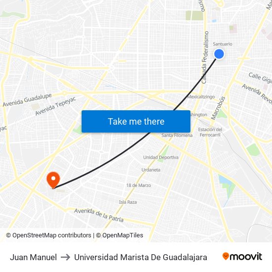 Juan Manuel to Universidad Marista De Guadalajara map