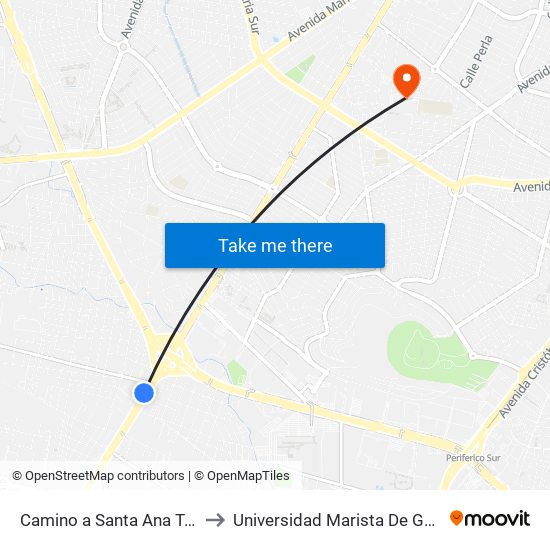 Camino a Santa Ana Tepetitlán to Universidad Marista De Guadalajara map