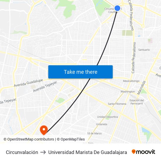 Circunvalación to Universidad Marista De Guadalajara map