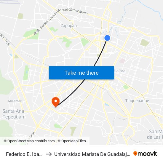 Federico E. Ibarra to Universidad Marista De Guadalajara map