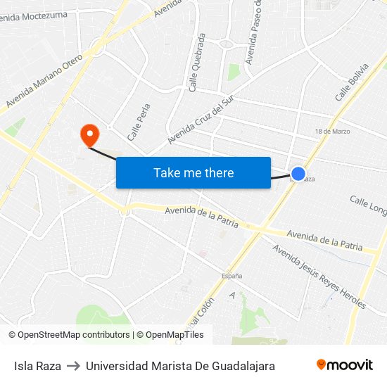Isla Raza to Universidad Marista De Guadalajara map