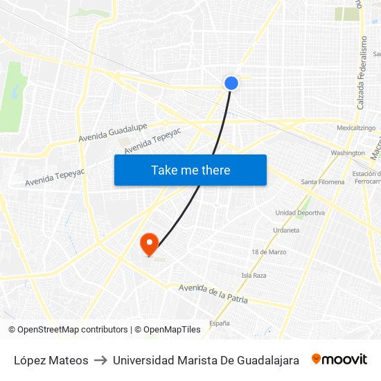 López Mateos to Universidad Marista De Guadalajara map