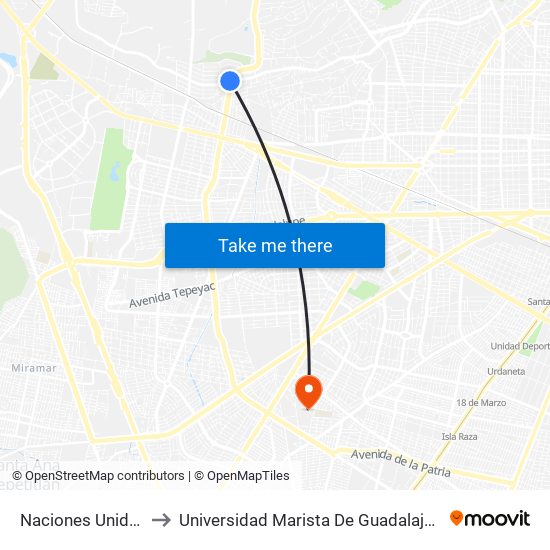 Naciones Unidas to Universidad Marista De Guadalajara map