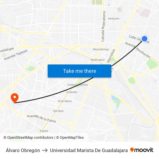 Álvaro Obregón to Universidad Marista De Guadalajara map