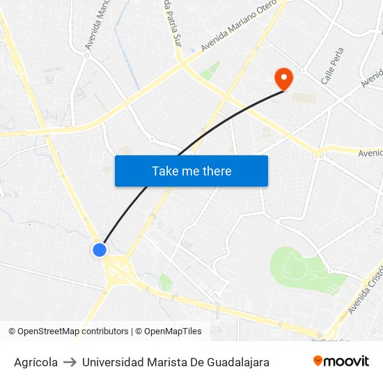 Agrícola to Universidad Marista De Guadalajara map