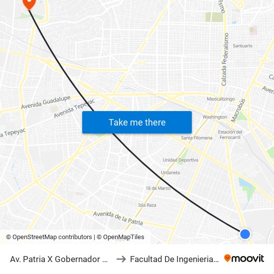 Av. Patria X Gobernador Curiel to Facultad De Ingenieria Uag map