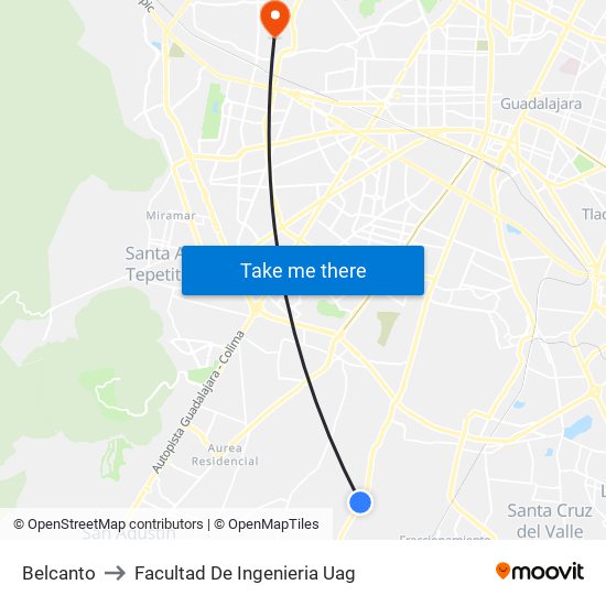 Belcanto to Facultad De Ingenieria Uag map