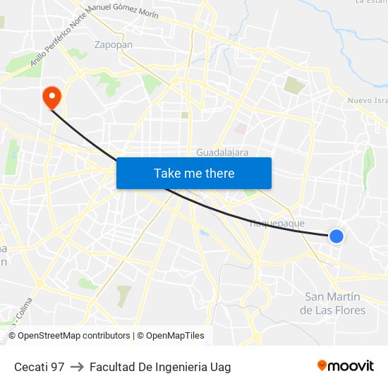 Cecati 97 to Facultad De Ingenieria Uag map