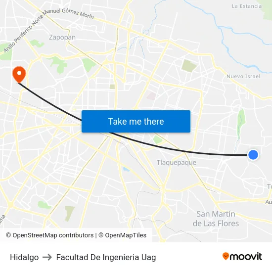 Hidalgo to Facultad De Ingenieria Uag map