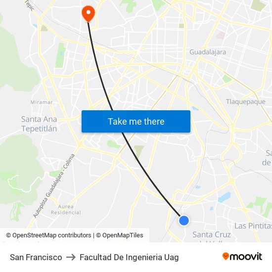 San Francisco to Facultad De Ingenieria Uag map