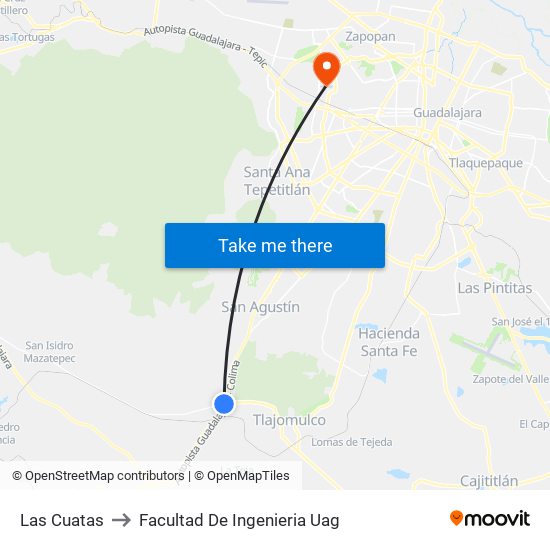 Las Cuatas to Facultad De Ingenieria Uag map