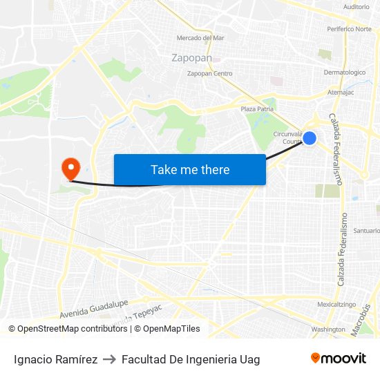 Ignacio Ramírez to Facultad De Ingenieria Uag map