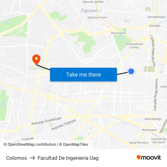 Colomos to Facultad De Ingenieria Uag map